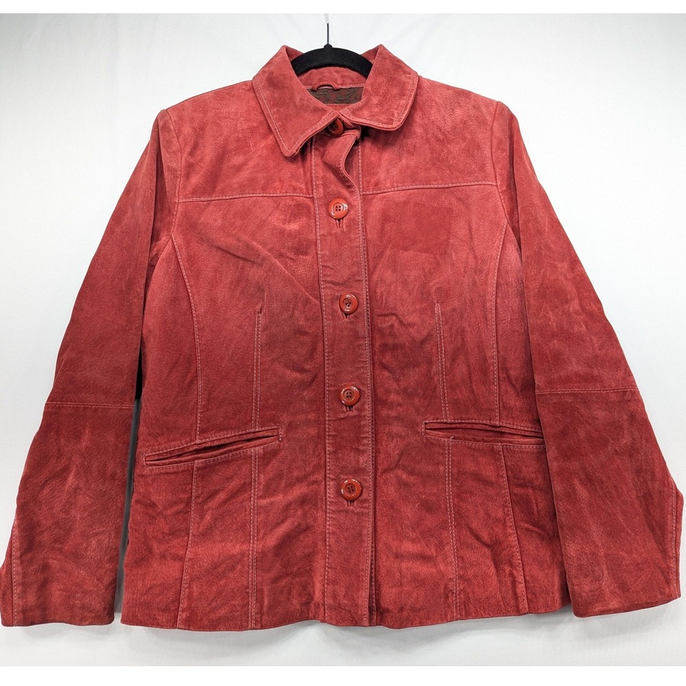 TravelSmith Womens Red‎ Genuine Suede Leather Button Front Jacket Medium